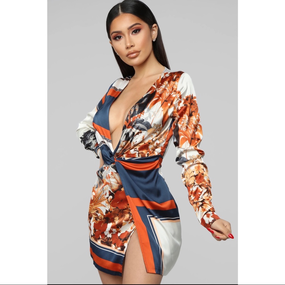 Fashion Nova Satin Multicolor Dress